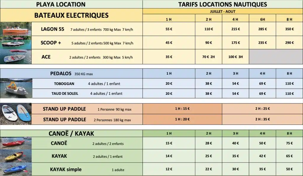 Tarif playa haute saison AFFICHE